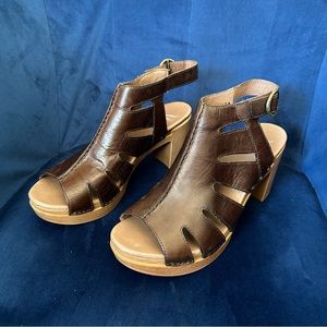 Dansko Demetra Teak Vintage Leather Wedge Sandals